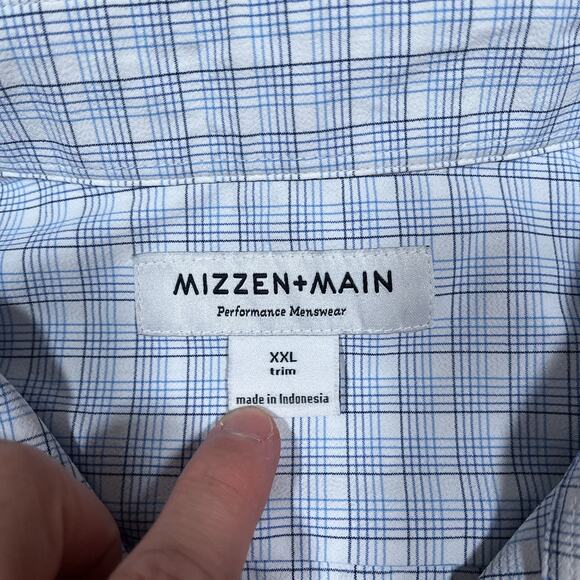 Mizzen+Main 2XL Trim White Blue Graph Check Dress Shirt Long Sleeve Button Up - Picture 3 of 9